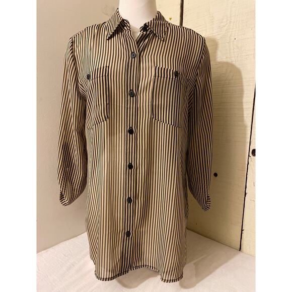 Chicos‎ Women's Size 1 Striped Bouse Button Up 3/4 Sleeve Sheer - Picture 1 of 7